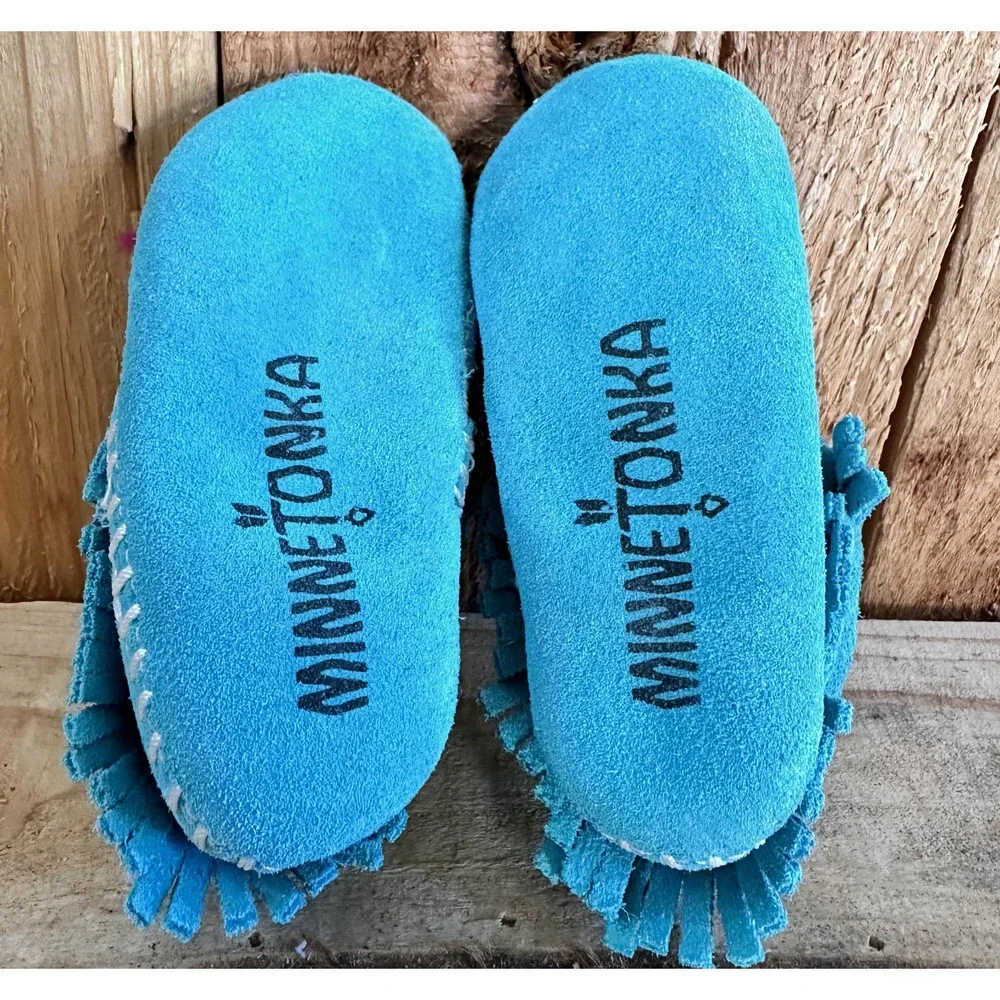 Minnetonka Moccasins Shoes Suede Turquoise Fringe Booties Size 2 Toddler